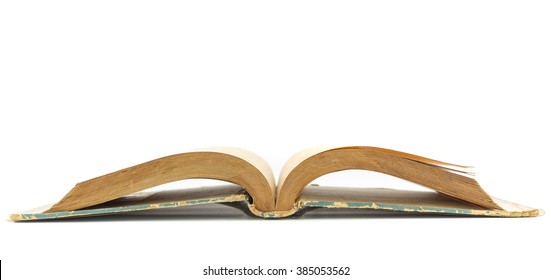 Old Book Open On White Background, Side View