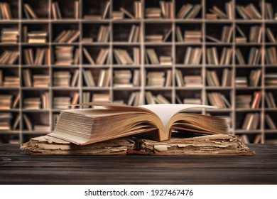 Old Books On Table In Library