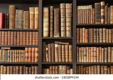 Old Books On Wooden Shelf