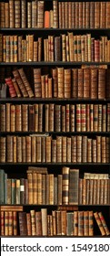 Old Books On Wooden Shelf