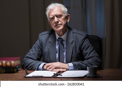 Old Boss Working Overtime At Office Room