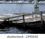 Old Boston dilapidated dock falling into the water with dock closed sign.