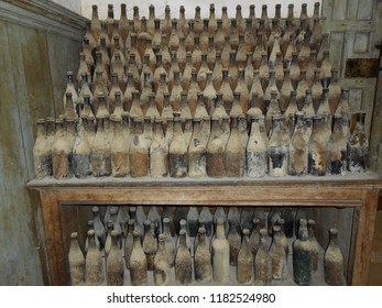 Old bottles in a bodega.