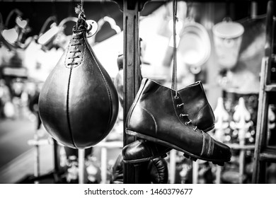 Old Boxing Speed Bag And Shoes 