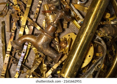 Old brass elements plumbing in recycling. Recycling of non-ferrous scrap.