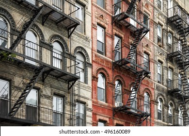 Old Brick Buildings with Fire Escapes in the East Village of Manhattan, New York City