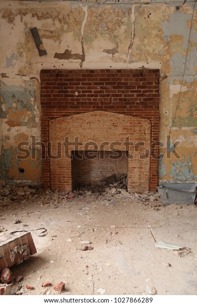Old Brick Fireplace Abandoned Building Natural Stock Image
