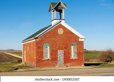 Old Brick One-room Schoolhouse In The Morning Light.  German Valley, Illinois, USA