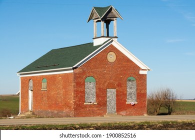 Old Brick One-room Schoolhouse In The Morning Light.  German Valley, Illinois, USA