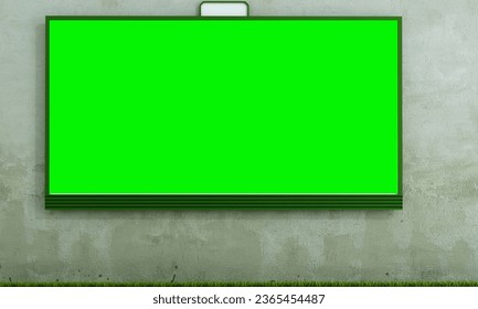old brick wall and green screen picture frame illuminated with spotlights. original green screen color frame. - Shutterstock ID 2365454487