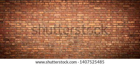 Old Brick wall panoramic view. Grunge red vintage background.