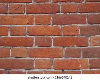 Old Brick Wall, Red Bricks With Cement Grout