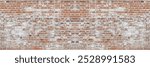 old brick wall, red and white colour, broken bricks, peeling plaster, vintage texture, background for banner, copy space