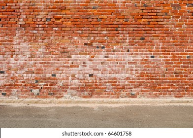 Old Brick Wall And Road Street