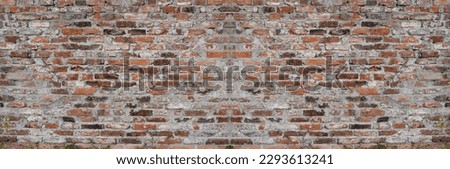 Old Brick Wall Texture Background, Red Brick Blocks Wall, Ancient Bricks Fence, Retro Stonewall with Copy Space, Brickwork Exterior Mockup