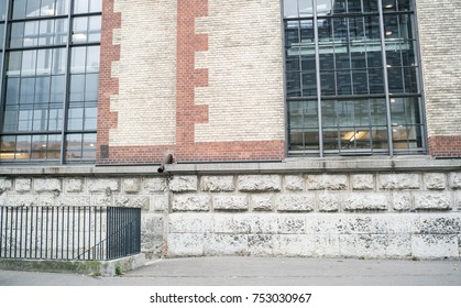 old brick wall and window on building nobody in city