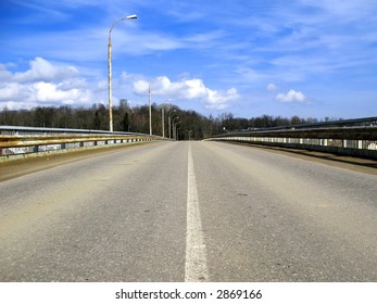 Old bridge on perspective view.