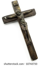 An Old, Broken Crucifix On White