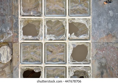 old broken glass bricks at the wall - Shutterstock ID 447678706