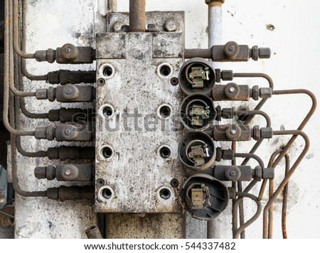 old broken  hydraulic control