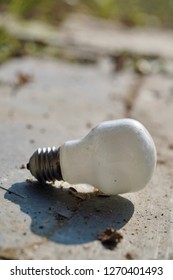 Old Broken Light Bulb On Dirty Ground