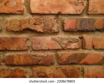 Old Broken Red Brick Wall Close Up 