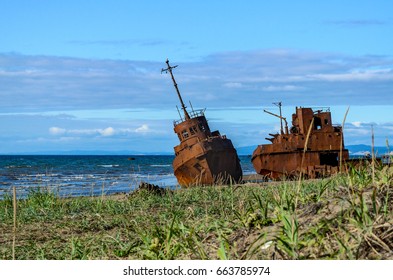 An old broken rusty ship