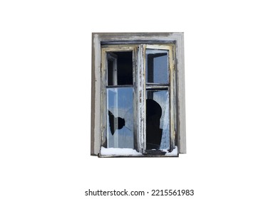 Old Broken Window Isolated On White Background. High Quality Photo