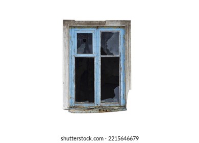 Old Broken Window Isolated On White Background. High Quality Photo