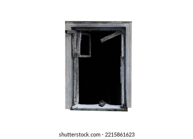 Old Broken Window Isolated On White Background. High Quality Photo