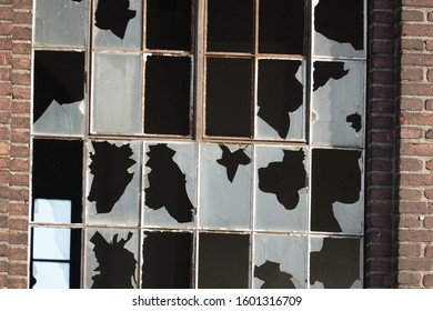 Old Broken Windows Of A Colliery Plant