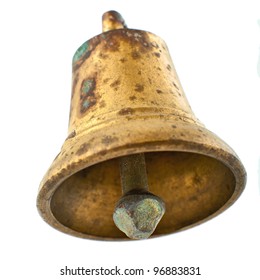 Old bronze bell with stains isolated