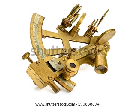 old bronze sextant on the white background 
