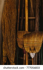 Old Broom Standing In A Closet