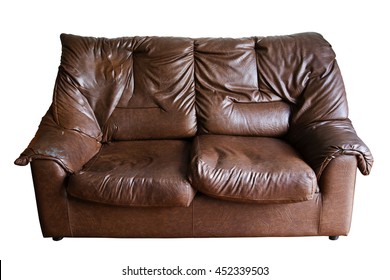 Old Brown Couch Isolated On White
