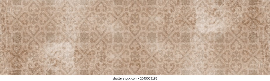 Old brown orange white rusty vintage shabby patchwork motif tiles stone concrete cement wall texture background banner