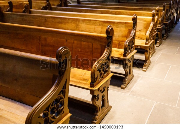 Old Brown Wooden Benches Church Cathedral Stock Photo Edit Now