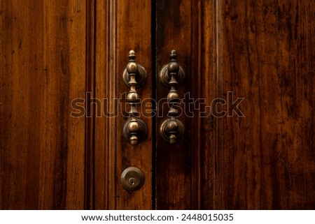 Similar – Image, Stock Photo Old brown wooden door and washed out facade in beige and natural colors in a courtyard in the city center of Lage near Detmold in East Westphalia-Lippe