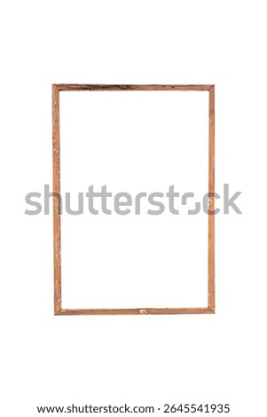Old brown wooden rectangular frame is isolated.