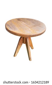 An old brown wooden round table. isolate with a white background. - Shutterstock ID 1634212189