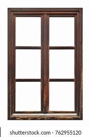 Old Brown Wooden Window On White Background