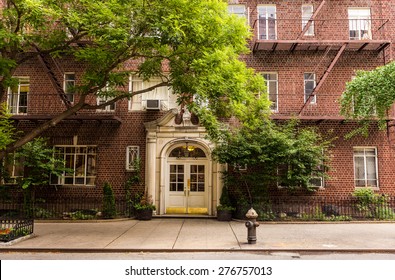 Old Brownstone Apartment Building In Manhattan, New York City