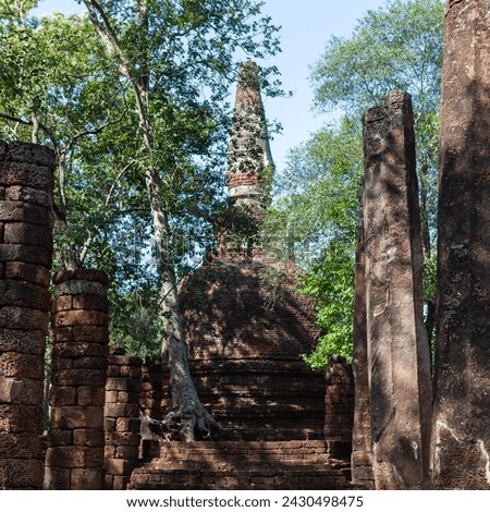 Old buddhist stupa at Si Satchanalai Historical Park. Thailand.