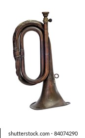 Old Bugle On A White Background