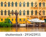 Old building with arched windows facing the Cuyahoga River in Cleveland, Ohio