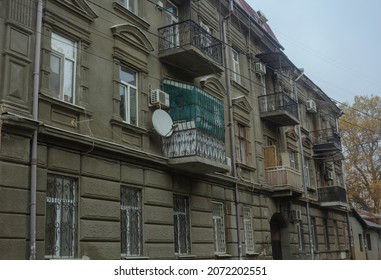 An old building in the architectural style of romanticism with modern elements in the city of Odessa