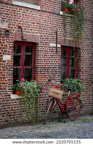 old building bicycle red retro old town gent Belgium 