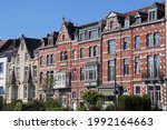 Old building facades on a sunny day in Ixelles, Brussels, Belgium