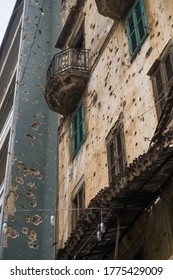 Old Buildings In Beirut With Bullets Holes From The Civil War