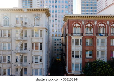 Old buildings in downtown San Francisco California on Nob Hill.